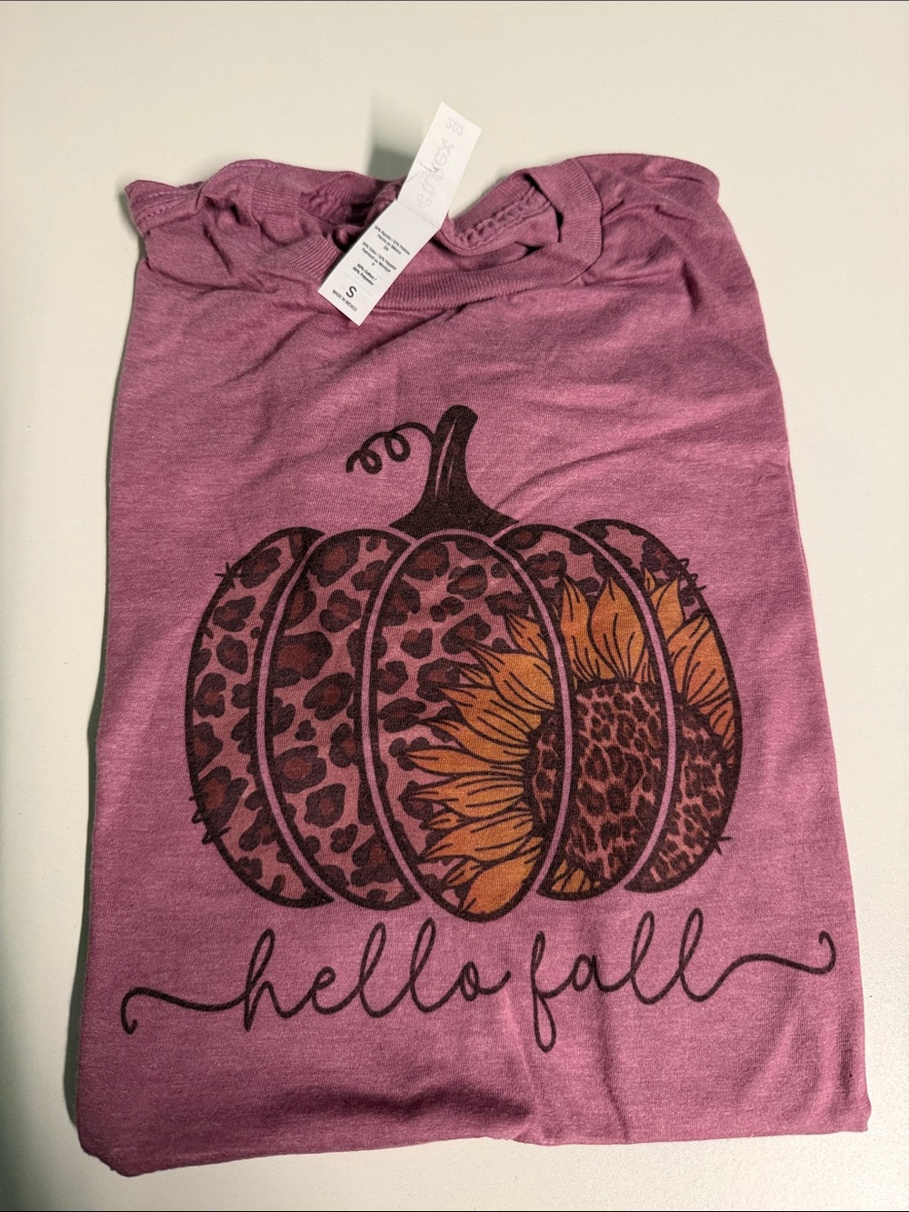 Hello Fall Pumpkin Graphic Tee - Mauve Pink
